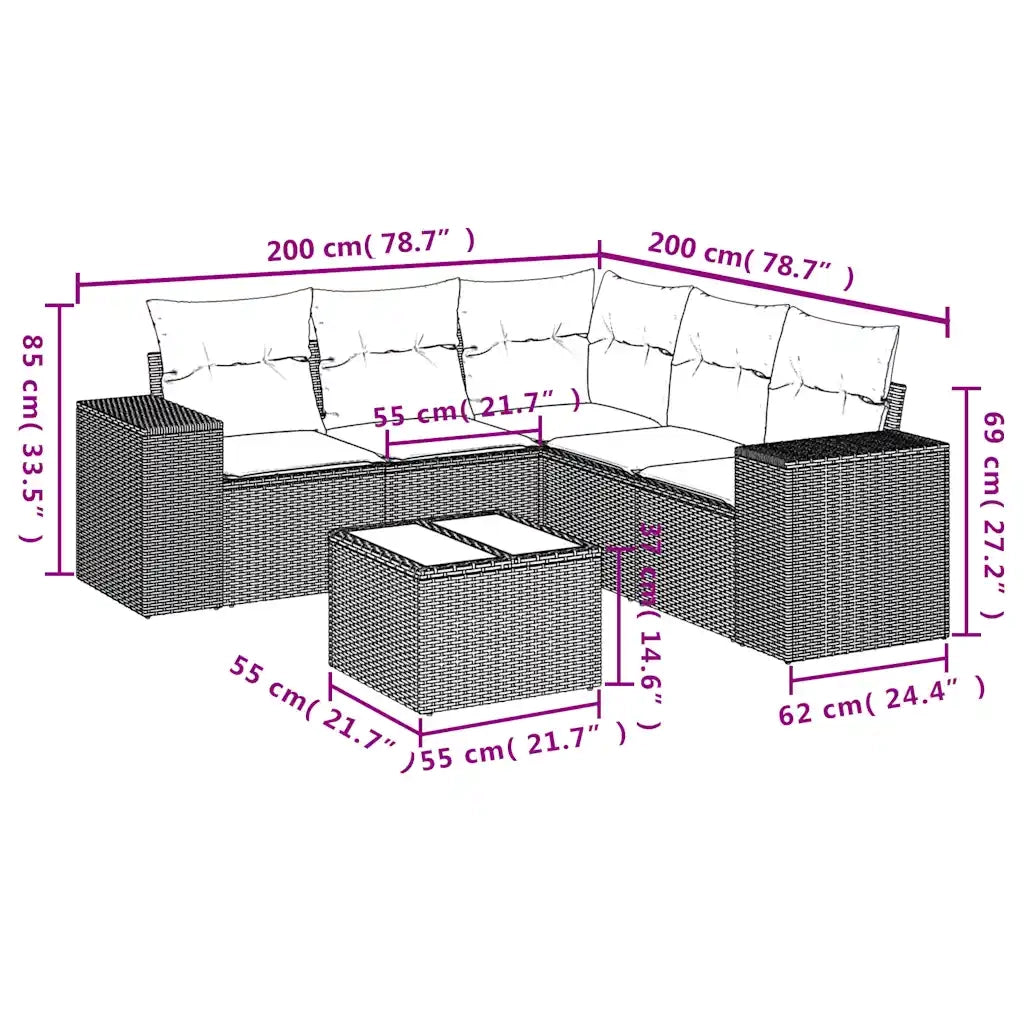 Set Divano da Giardino 6 pz con Cuscini Marrone in Polyrattan