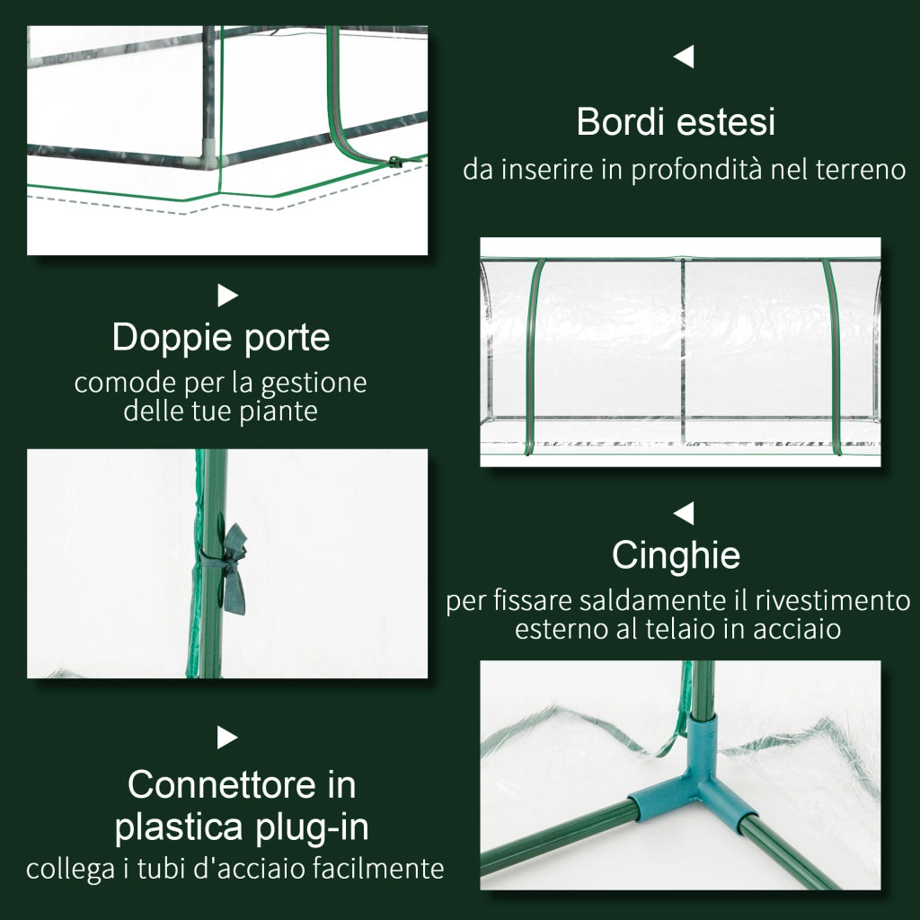 Serra da Giardino a Tunnel ¨C Zephmum ¨C Acciaio e PVC, 200x100x80 cm, Verde Trasparente