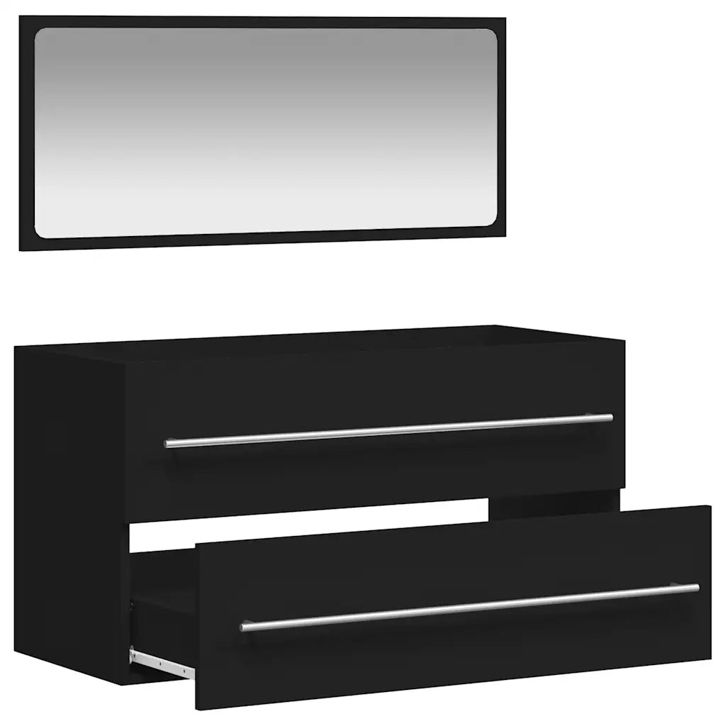 Mobiletto da bagno moderno a parete con specchio 90 x 38,5 x 48 cm elegante vano contenitore in legno composito nero 02_0049277