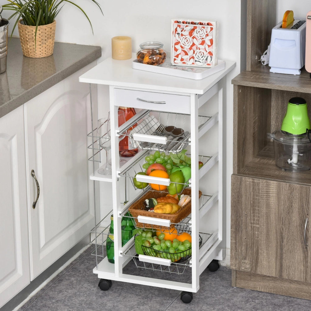 Carrello Multiusos con Cassetto e 4 Cestelli ¨C Zephmum ¨C Bianco 47x37x83 cm