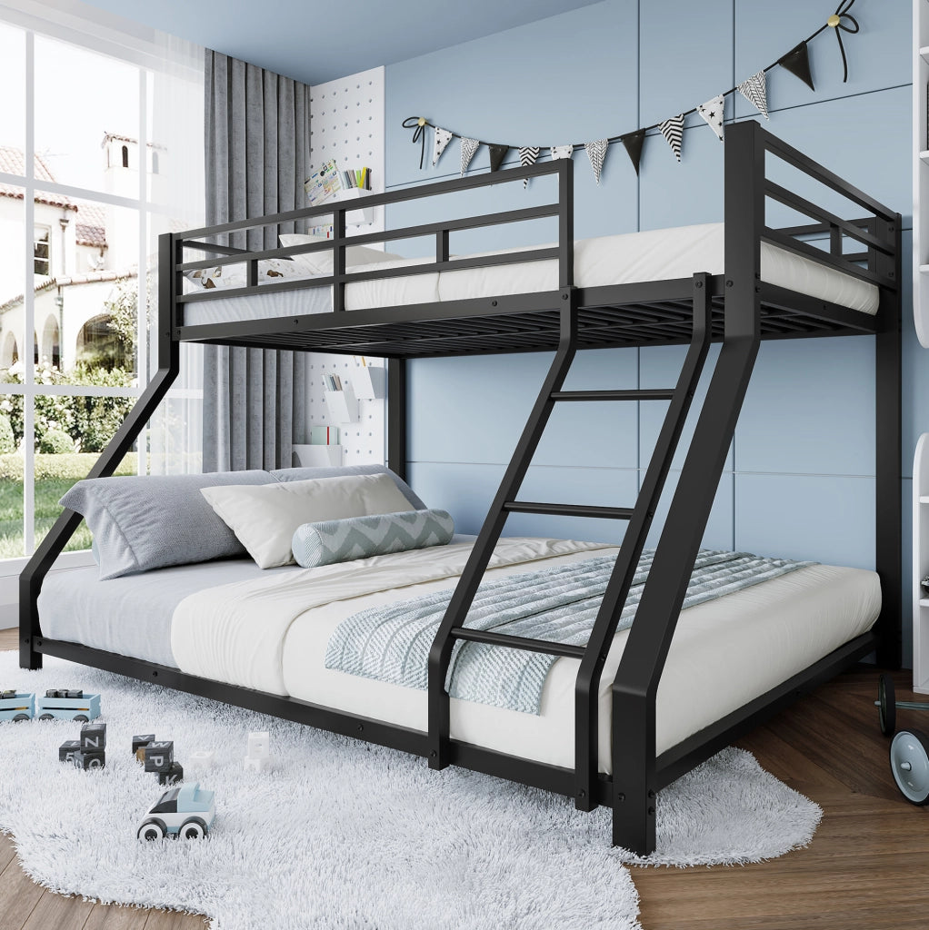 Letto a castello in metallo con scala e sponde 90x200 / 140x200 cm nero