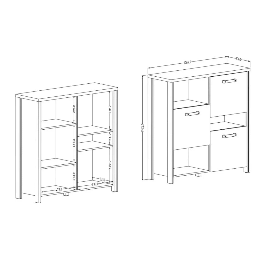 Credenza 110cm collezione WINDSOR. Colori grigio antracite e quercia scura.