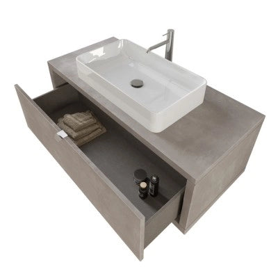Mobile bagno sospeso 110 cm grigio cemento con lavabo da appoggio e specchio Master