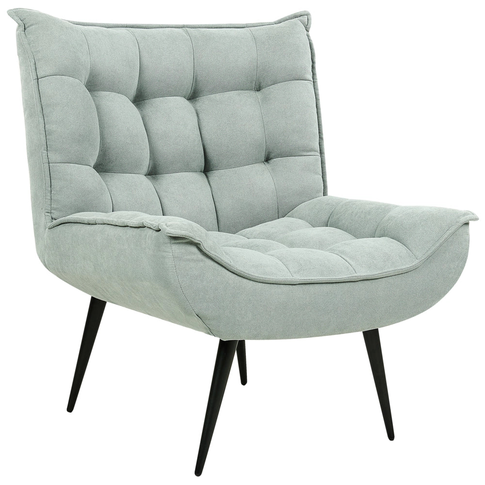 Poltrona Verde Menta senza Braccioli con Dettagli Trapuntati, Gambe in Metallo Nero Stile Soggiorno Camera da Letto Moderno