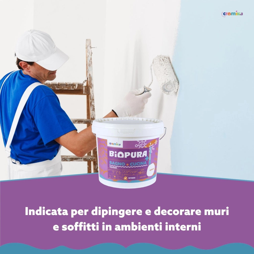 Idropittura traspirante antimuffa interni bagno cucina linea biopura cromika *** formato 10 lt, confezione 1