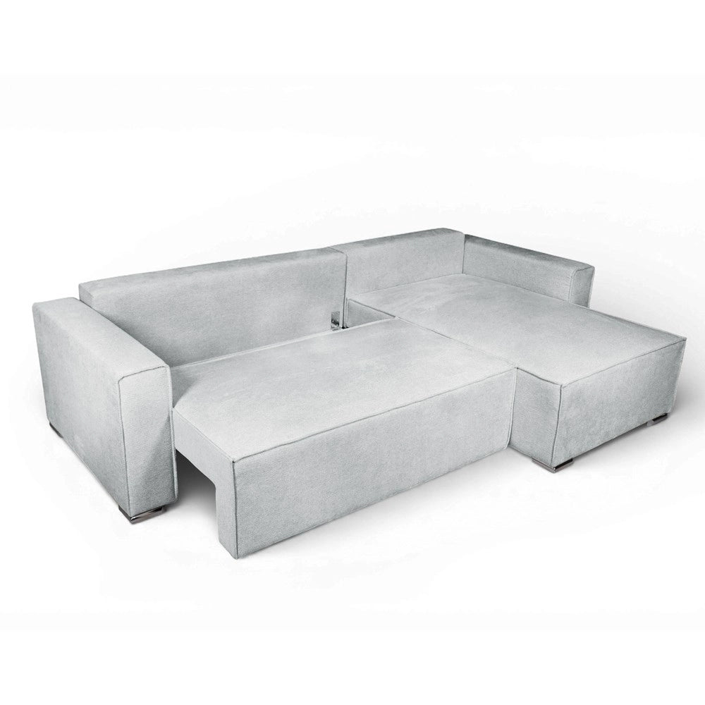 Divano Angolare Emily grigio scuro con Letto Easy Open, Contenitore e Penisola Reversibile – Comfort e Design per il Living