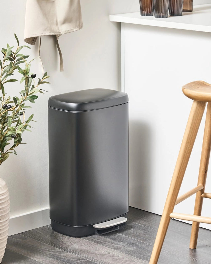 Cestino per rifiuti con pedale e coperchio Ferro Materiale sintetico Nero Cucina moderna