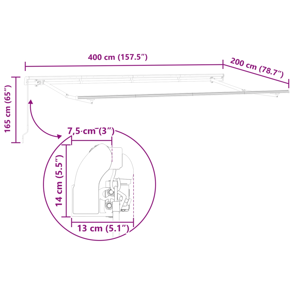Struttura Tenda Retrattile a Operazione Manuale 4x2 cm Metallica