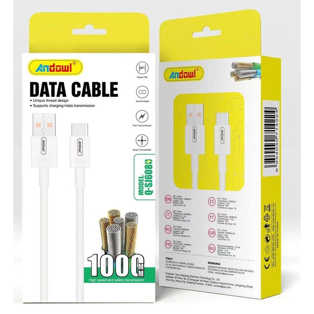 Trade Shop - Cavo Trasmissione Dati Ricarica Velocità Usb A Type-c 3a 1mt Flessibile Anti-nodi Q-sj608 -