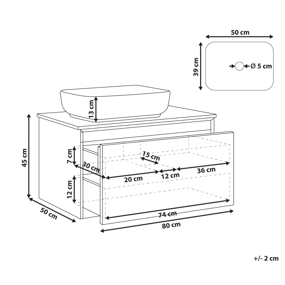 Mobile da bagno sospeso con lavabo in legno ingegnerizzato con contenitore 80 cm Marrone scuro design moderno