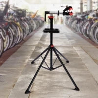 Cavalletto Manutenzione Bici Pieghevole ad Altezza Regolabile con Vassoio Portautensili, 100x100x109-180 cm, Nero