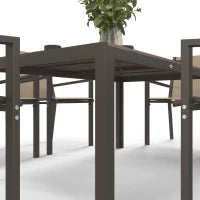 Set da Giardino 7 Pezzi in Plastica con 6 Sedie Impilabili e Tavolo Rettangolare, Kaki e Marrone
