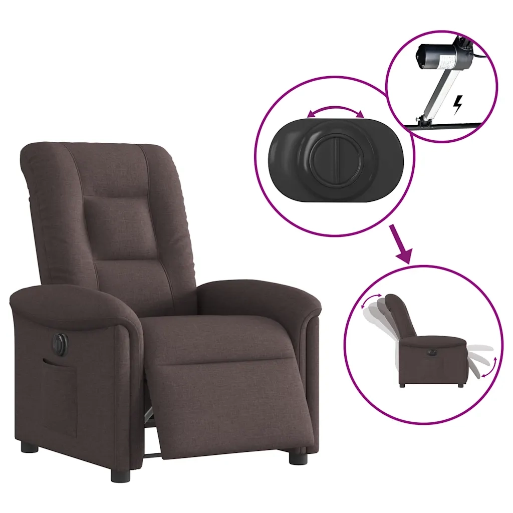 Poltrona | Sedia Relax Elettrica Reclinabile Marrone Scuro in Tessuto