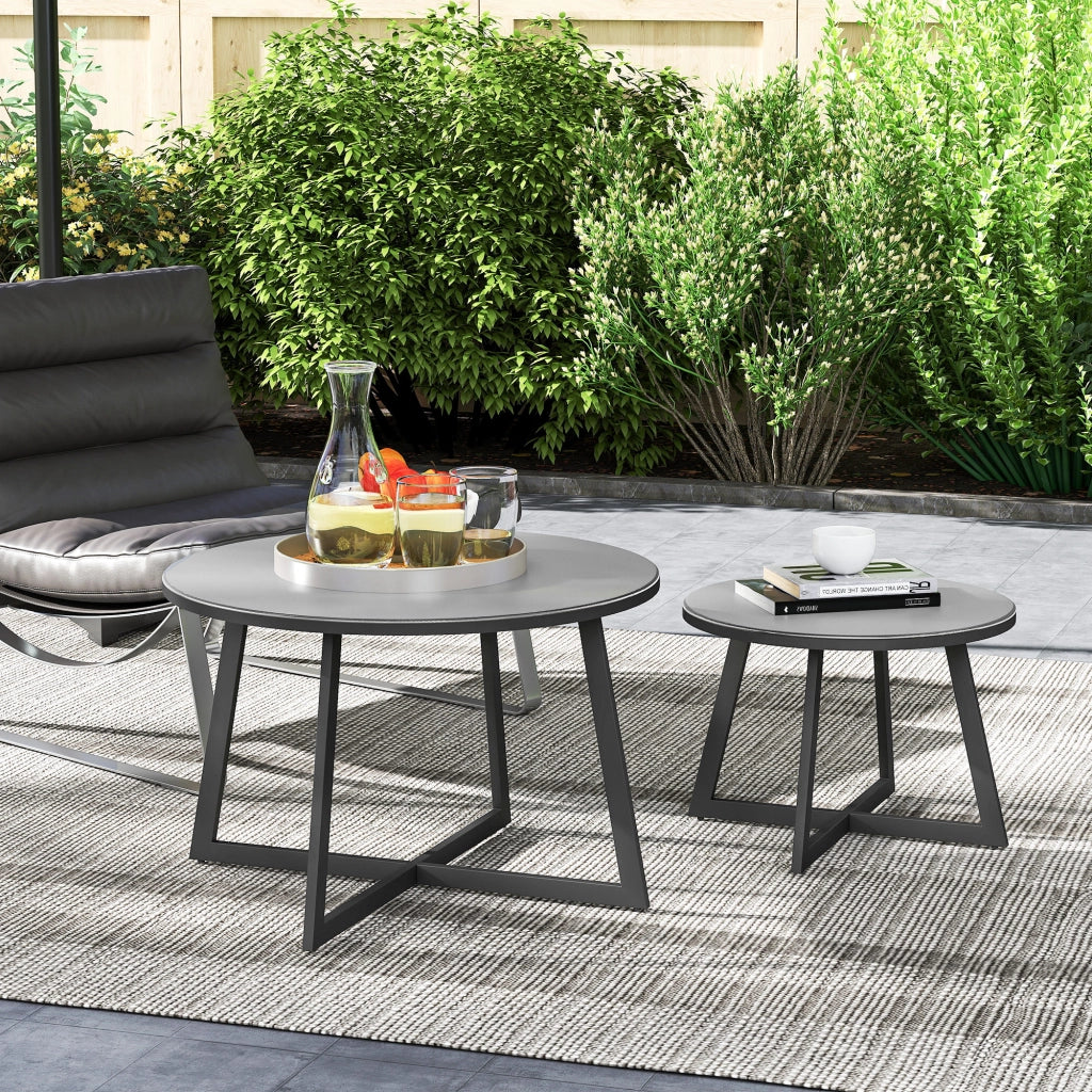 Set Tavolini da Esterno con Piano in Vetro Temperato ¨C zephmum ¨C Grigio, ?70x45 e ?50x35