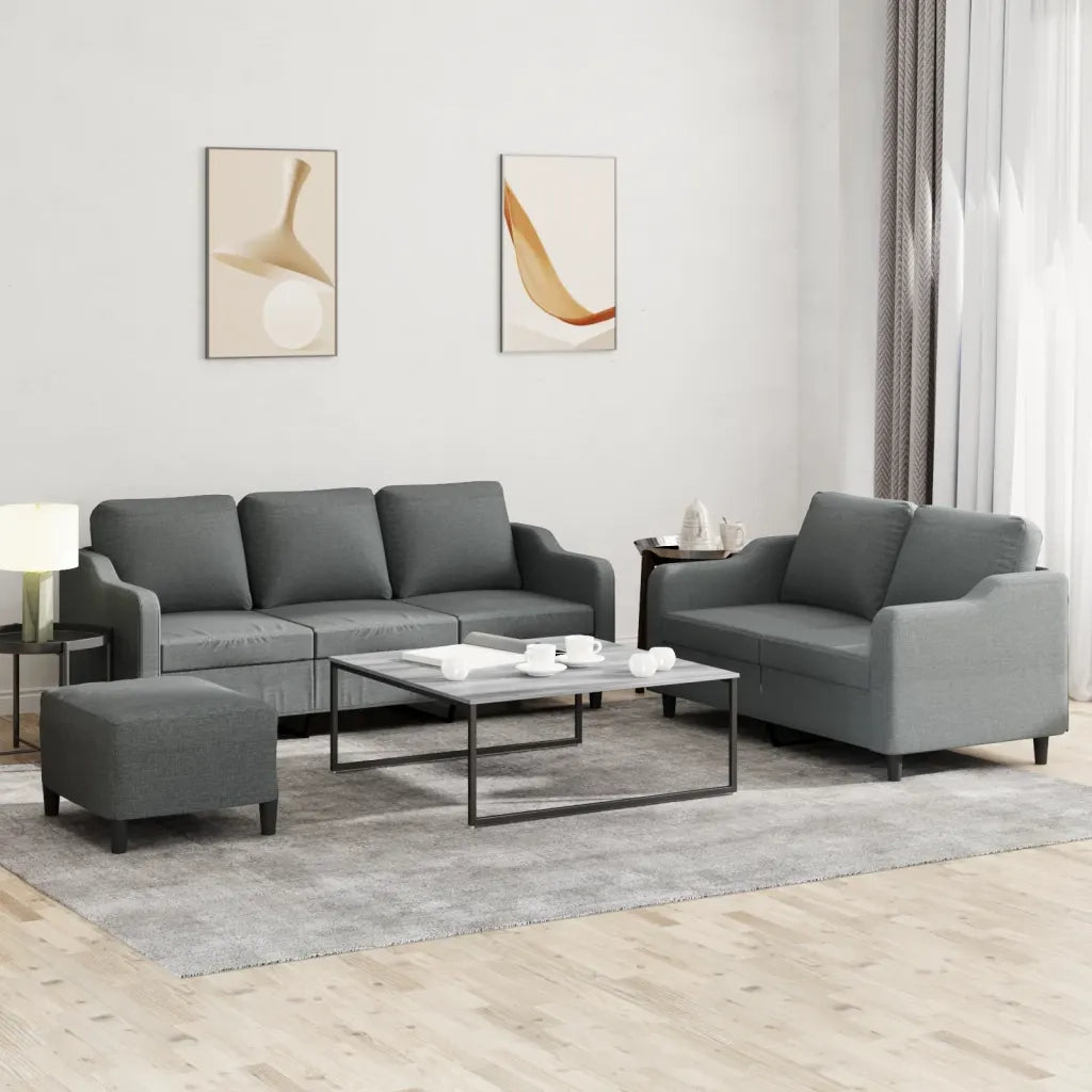 Set di Divani 3 pz con Cuscini Grigio Scuro in Tessuto