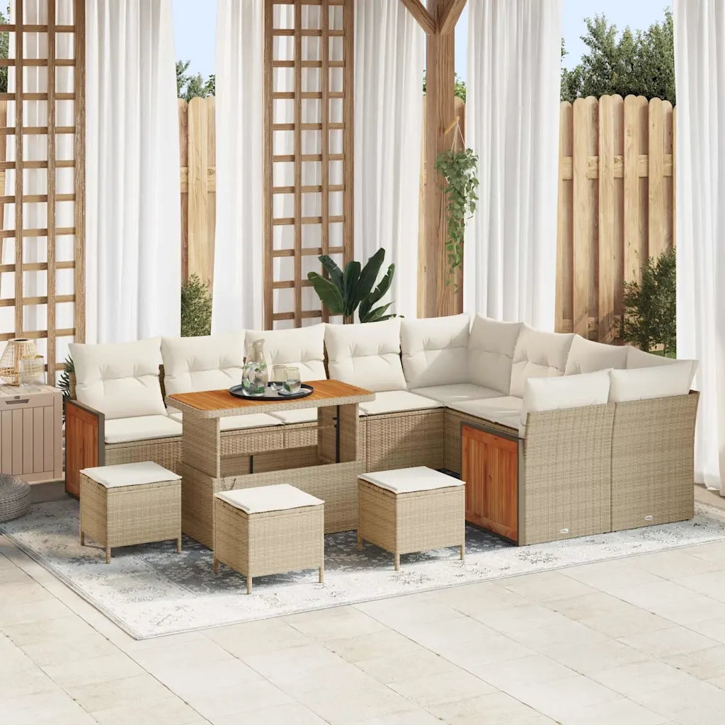Set Divano da Giardino con cuscino 13 pcs Beige e Crema