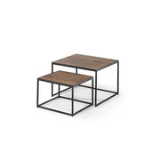 Set di 2 tavolini nidificati RUBIK – Legno massiccio di Mangolia e metallo nero – Stile contemporaneo