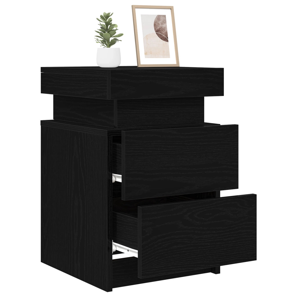 Comodino  con luci LED Nero Rovere 35x39x55 cm