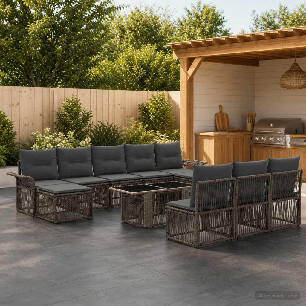 Set Divano da Giardino 11 pz Grigio e Grigio Scuro polyrattan 3436694