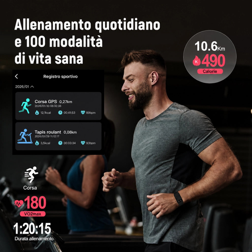 Smartwatch Orologio connesso con display nascosto; monitoraggio 24 ore su 24 della salute: battito cardiaco; HRV; SpO2 e sonno; 2 braccialetti; app gratuita per iOS e Android - nero