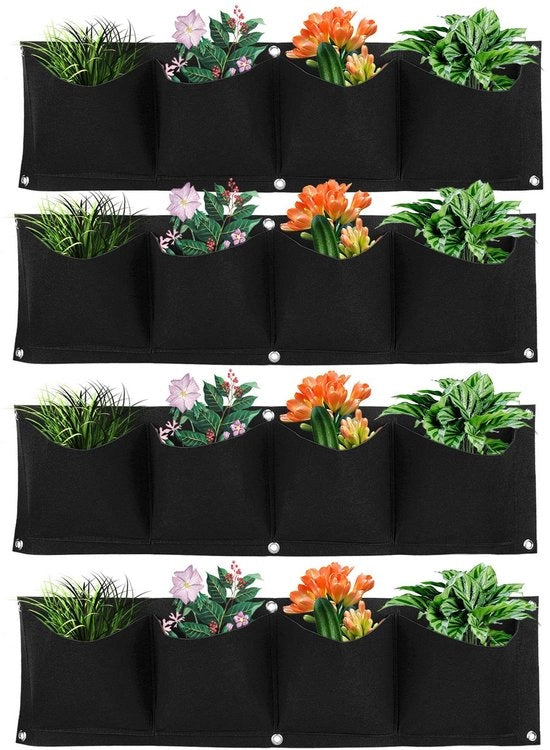 4 Tasche Vaso Verticale per Muro Giardino - Sacchetto per Piante Reutilizzabile - Nero - Tassi di Crescita per Fiori e Verdure - Adatto per Interni e Esterni