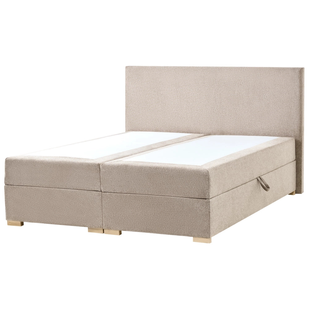 Letto matrimoniale con contenitore sollevabile in tessuto tortora 160 x 200 cm con testiera stile moderno