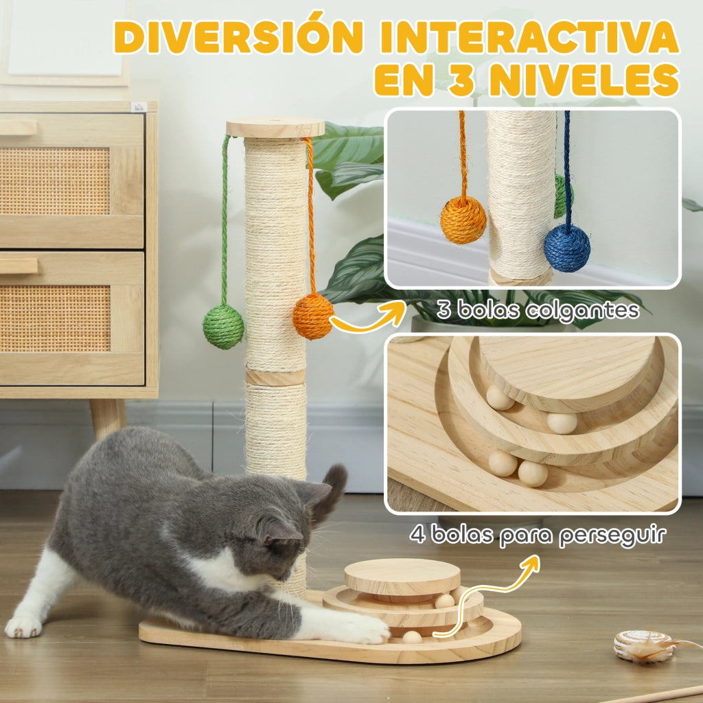 Giocattolo per Gatti con Rascador e Palline ¨C zephmum ¨C Legno Naturale 56.5 cm