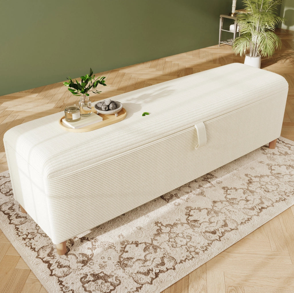 Letto 160x200 cm con LED e contenitore in legno e velluto a coste beige