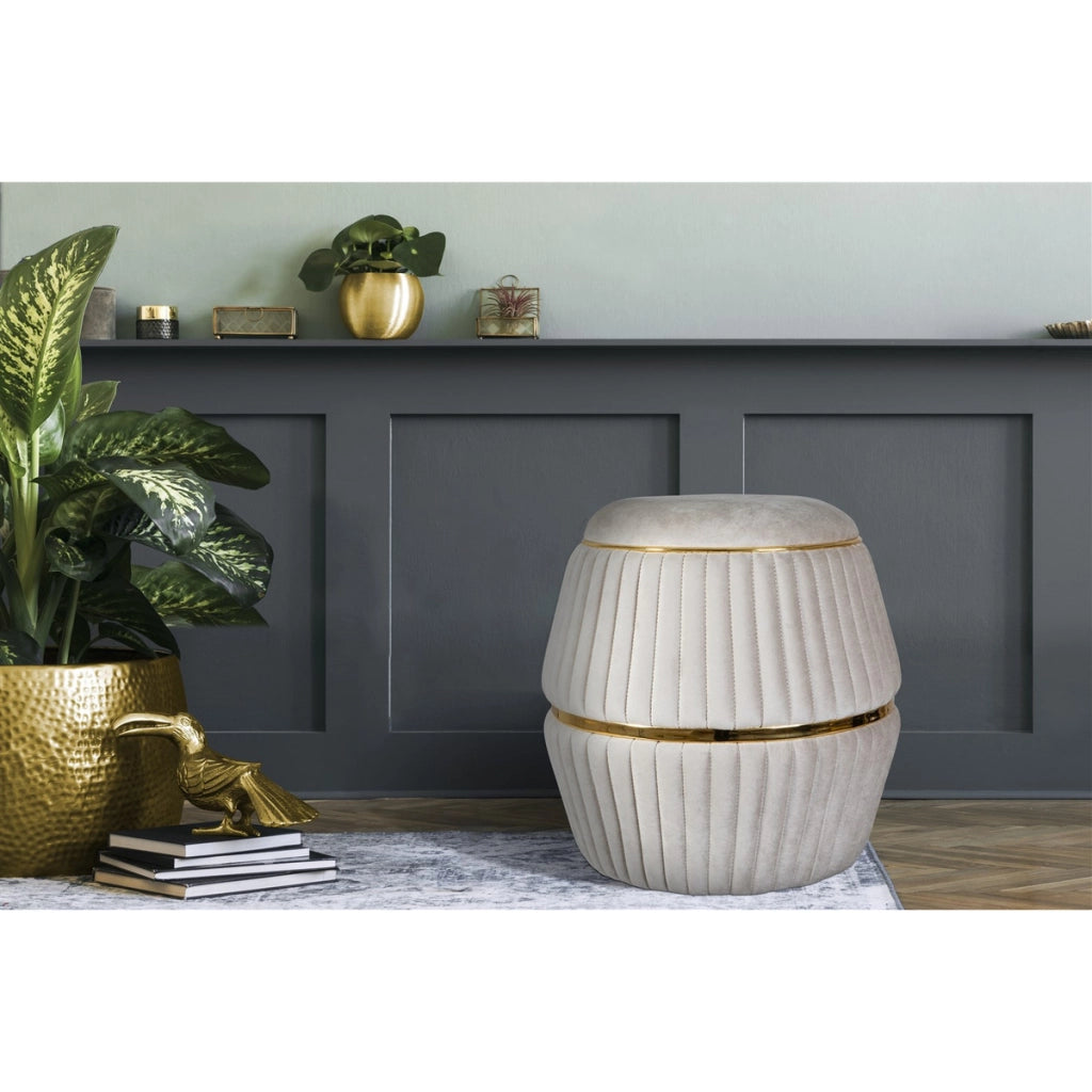 Pouf Doric 200 in Velluto Misto Cotone Taupe e Oro