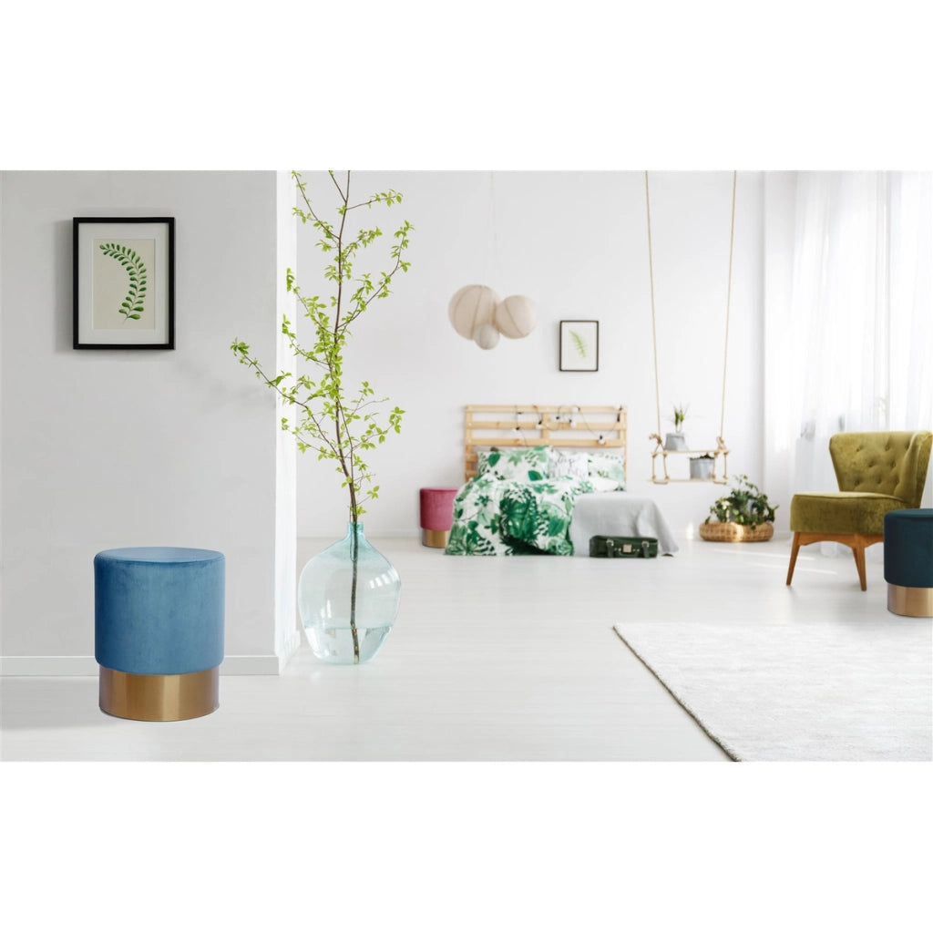 Pouf Rotondo Aspen in Velluto Petrolio e Base Dorata