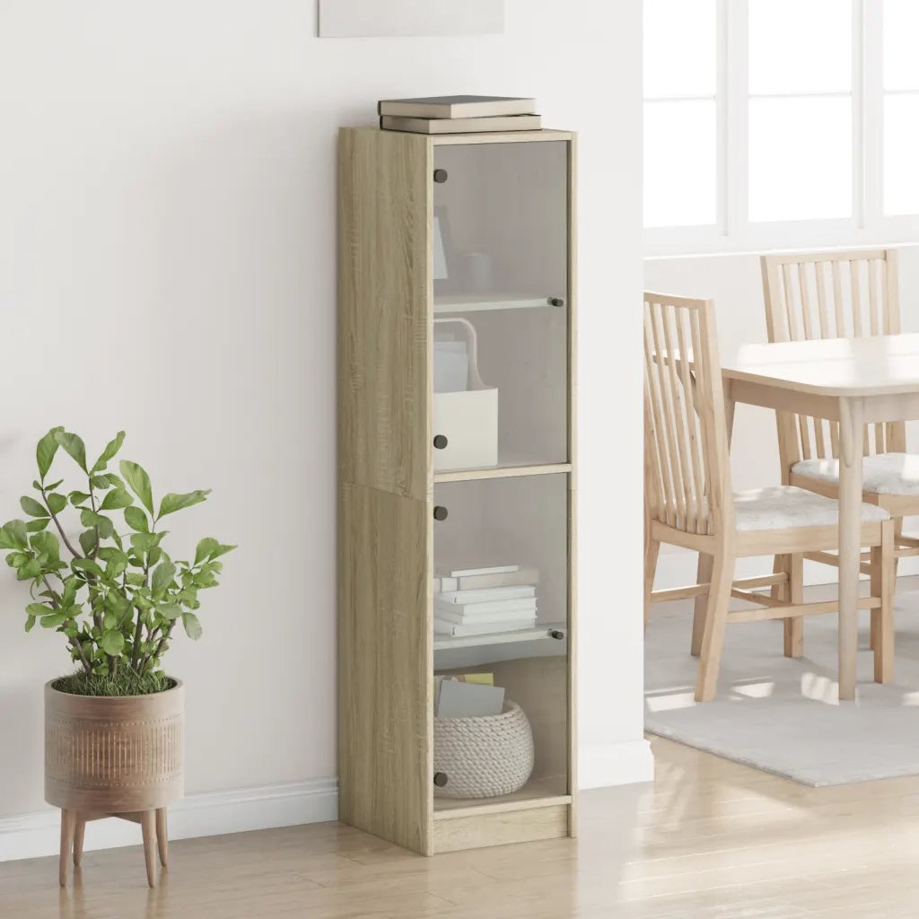 Credenza | Madia | Buffet da pranzo | Armadio da pranzo con Ante in Vetro Rovere Sonoma 35x37x142 cm