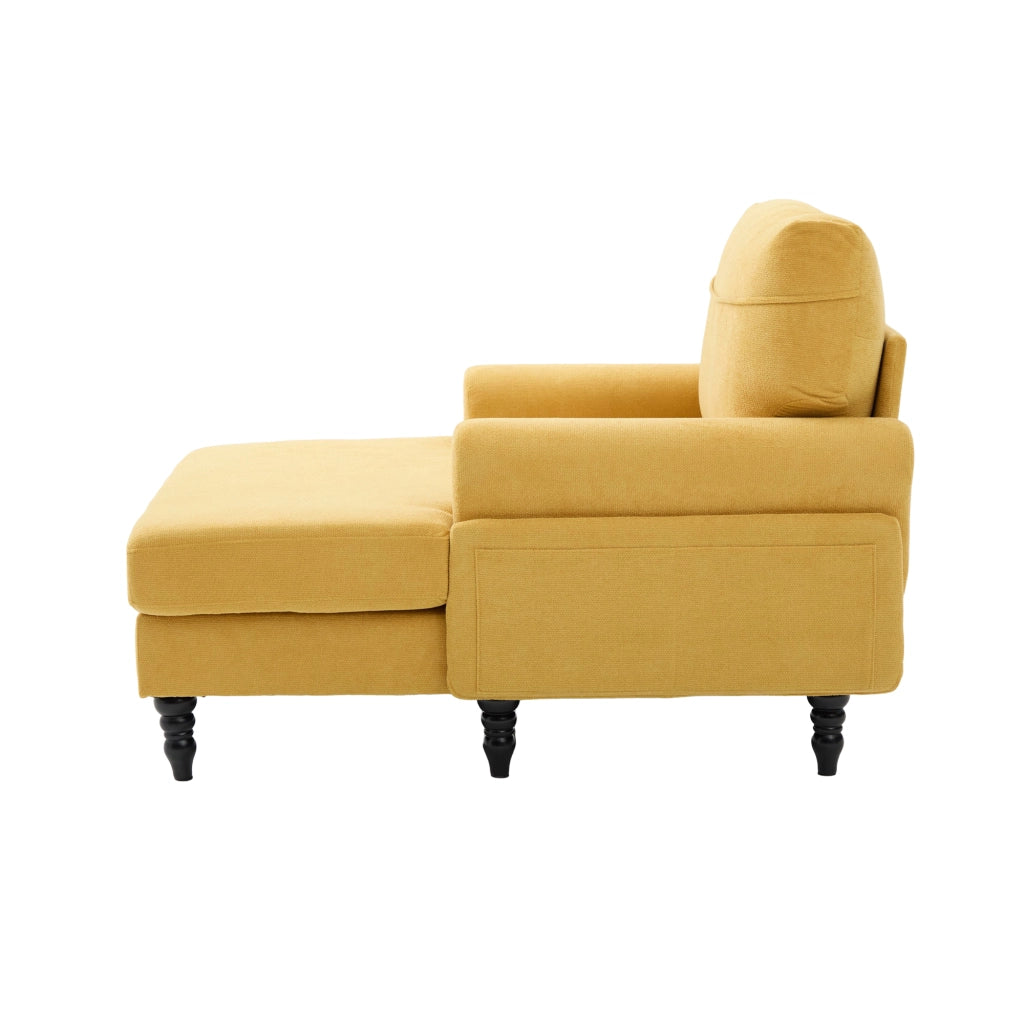 Poltrona Chaise Longue in Tessuto Chenille ¨C MINIMAL ¨C Gambe in Legno, Braccioli, Tasche Laterali