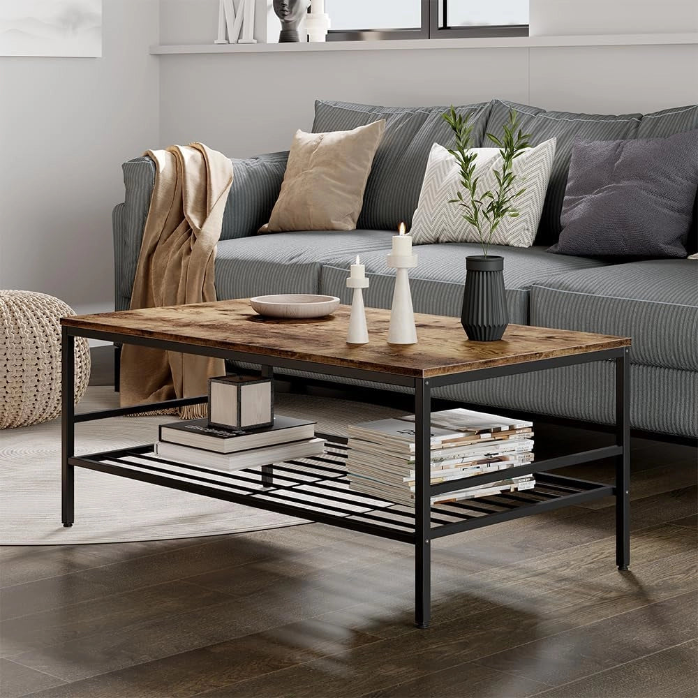 Tavolino da salotto Fyrk, Rovere Goldkraft/nero, 106 x 60 cm con ripiano, adatto per riporre riviste e telecomandi