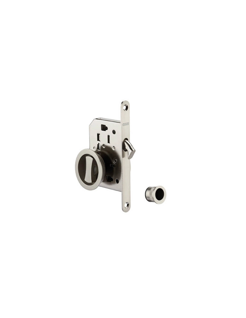 Serratura a gancio per porta scorrevole, asse 50 mm, chiusura WC, cromo satinato – THIRARD