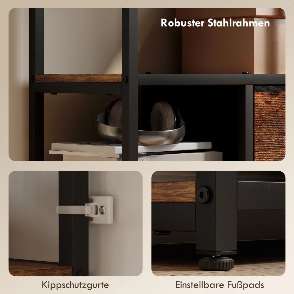 Cassettiera con scaffali aperti e 2 cassetti in tessuto ¨C zephmum ¨C marrone e nero