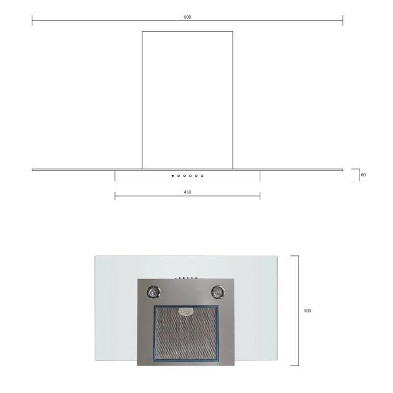 Barriviera Cappa Diamante 90 cm. 3 livelli di velocità piano in vetro classe C