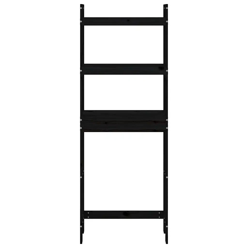 Rastrelliera da Bagno Nera 63x26x171 cm Legno Massello Pino