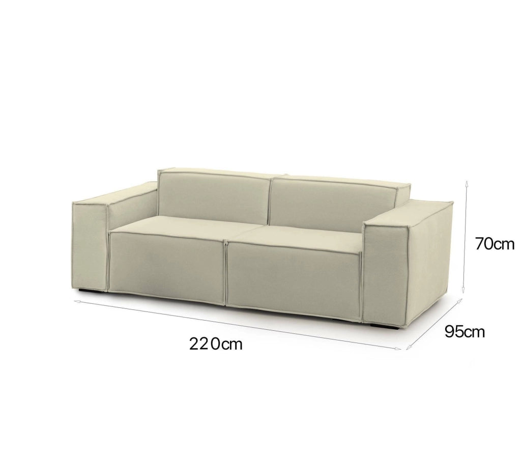 Divano fisso Lepidolite, Divano componibile a 2 posti lineare, Made in Italy, SofÒ  moderno da soggiorno in tessuto, Cm 220x95h70, Beige