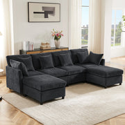 Divano modulare 278x161x81 cm trasformabile in U e L in ciniglia grigio