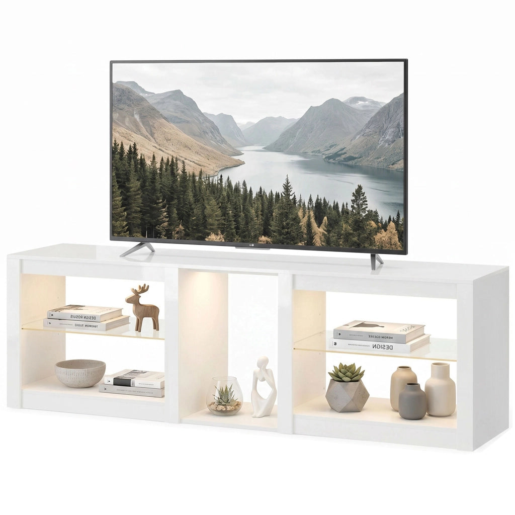 Mobile TV con Illuminazione LED RGB ¨C Xylo ¨C Bianco, Ripiani in Vetro Regolabili, fino a 75 Pollici