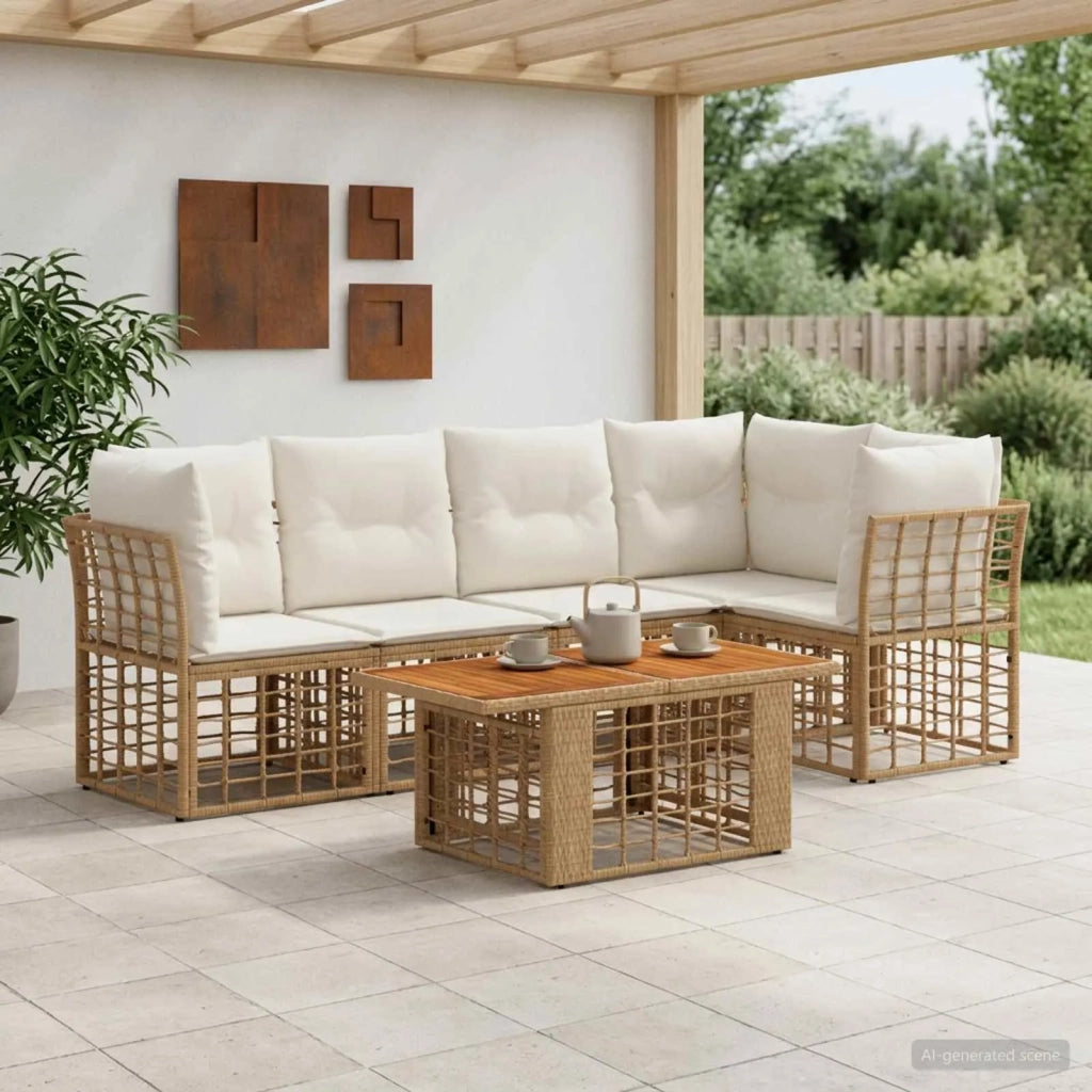 Set Divano da Giardino 6 pz Naturale e Bianco Crema polyrattan 3437864