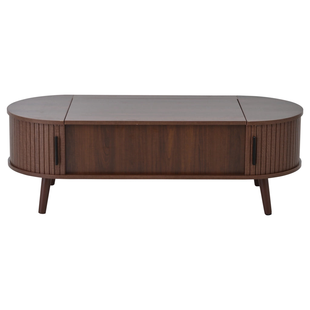 Tavolino da caffè con piano alzabile e vano contenitore - in MDF - 120 x 50 x 39.5 cm - noce