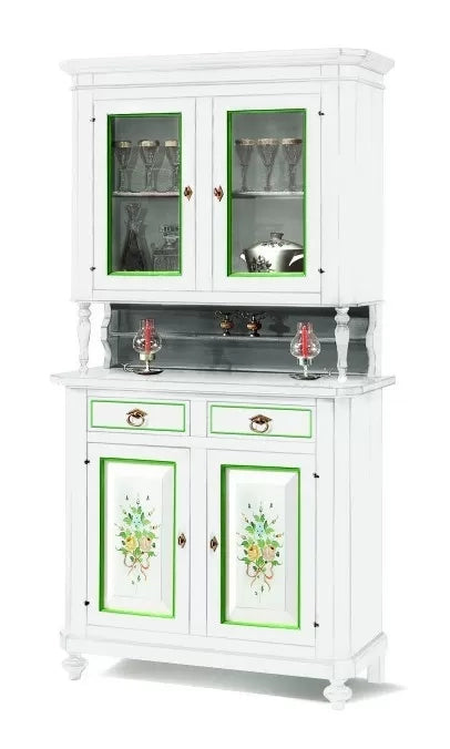 Cristalliera 2 porte classica legno bianco decorato 104x43x208