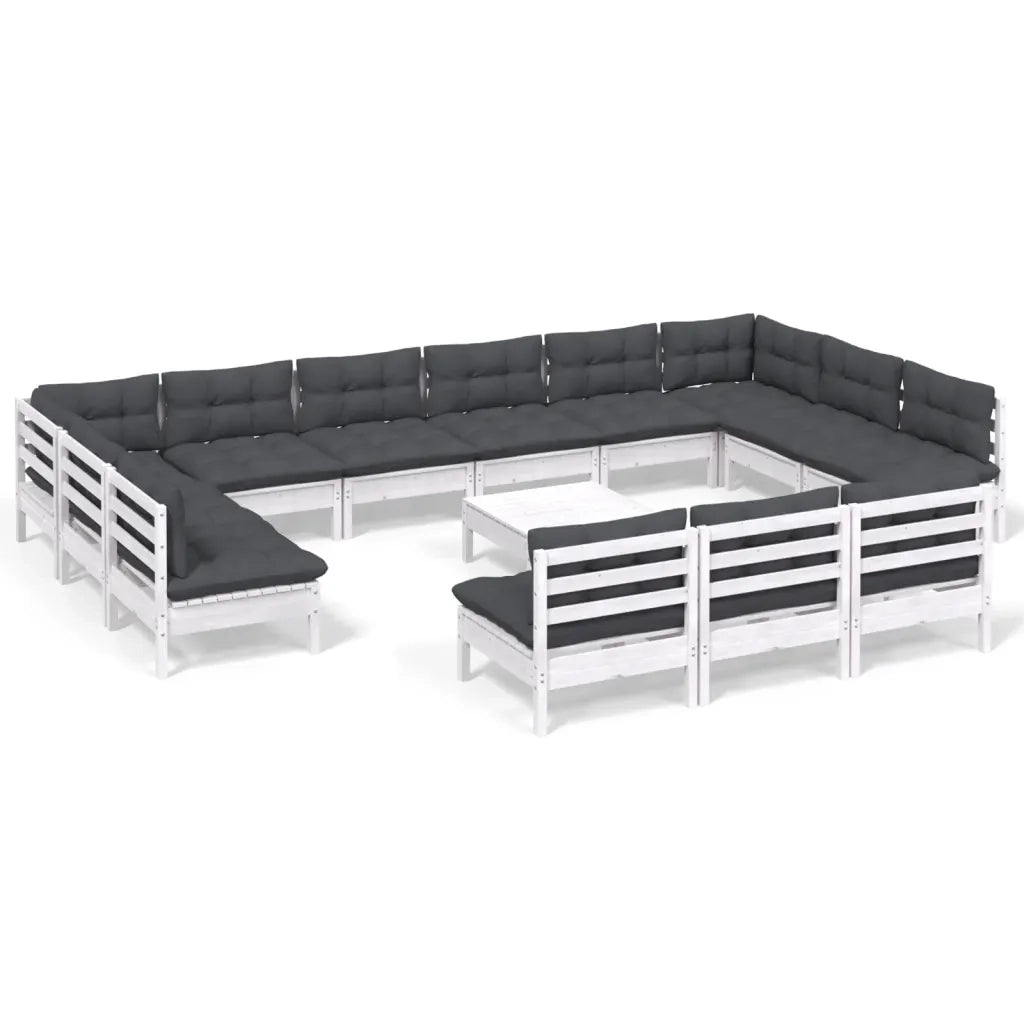 Set Divani da Giardino 14 pz con Cuscini Bianchi Legno di Pino 3097242