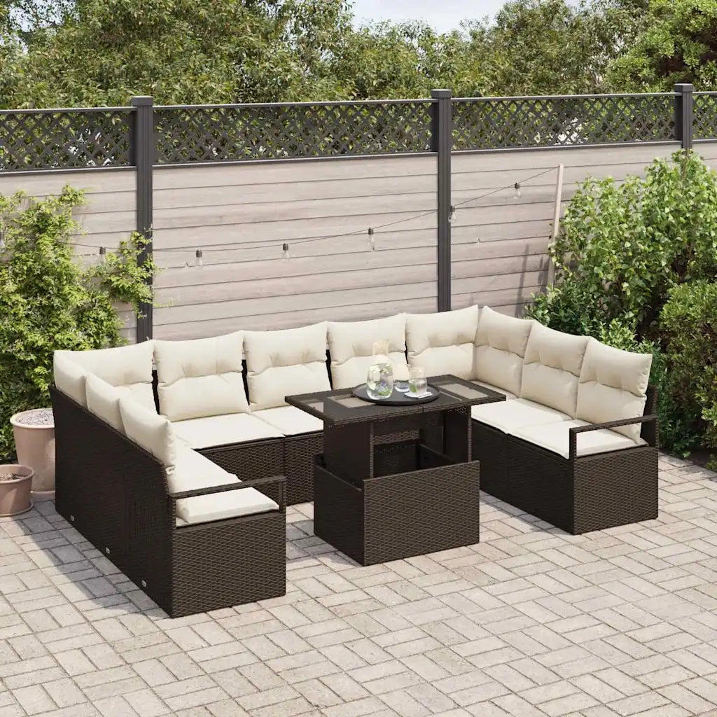 Set Divano da Giardino 10 pcs Marrone Poly Rattan 3357621