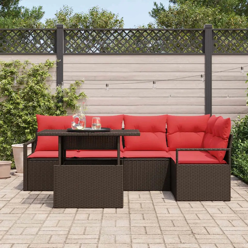 Set Divano da Giardino 6 pcs Marrone e Rosso polyrattan 3348830