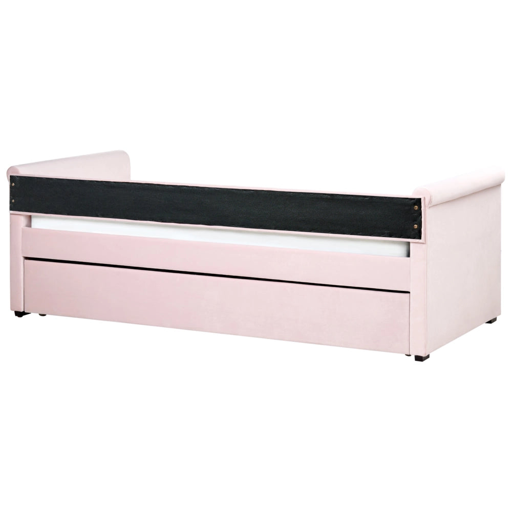 Letto singolo con letto aggiuntivo a scomparsa in velluto 90 x 200 cm rosa pastello cameretta stile moderno
