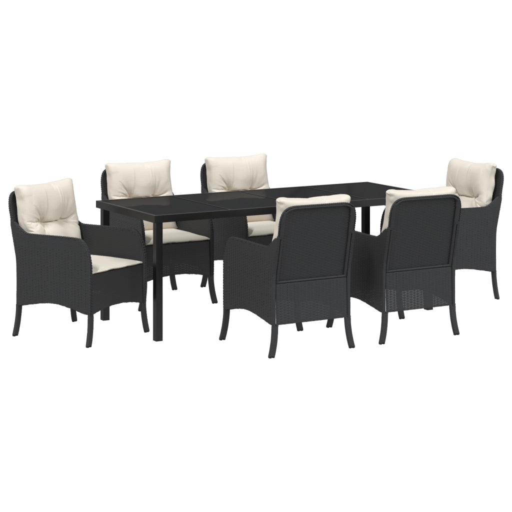 Set da pranzo da giardino con 7 pezzi con cuscini in rattan nero