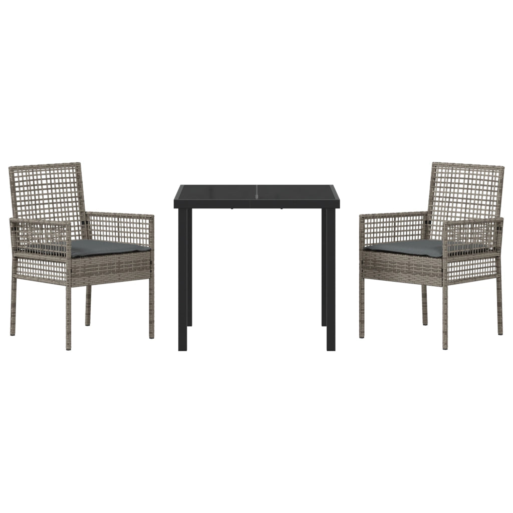 Set da Pranzo da Giardino di 3 Pezzi con Cuscini Grigio Polyrattan
