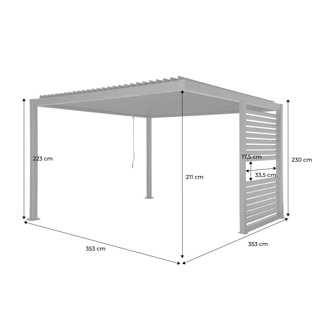 Pergola bioclimatica 3,5x3,5m in alluminio con lamelle orientabili +